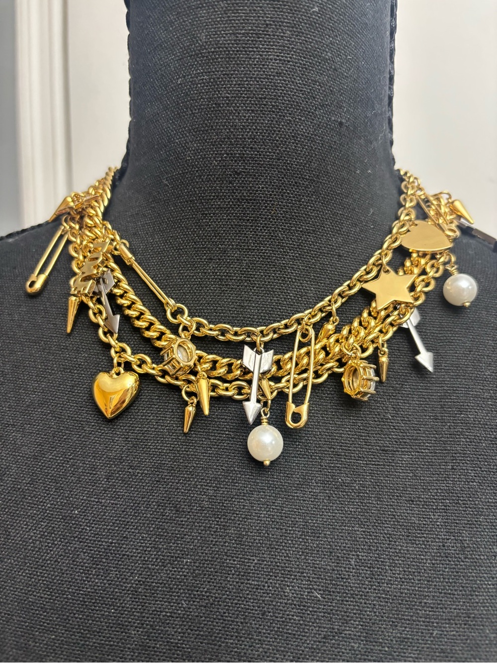 Juicy Couture Gold Layered Multi-Charm Necklace with Pearl Drops